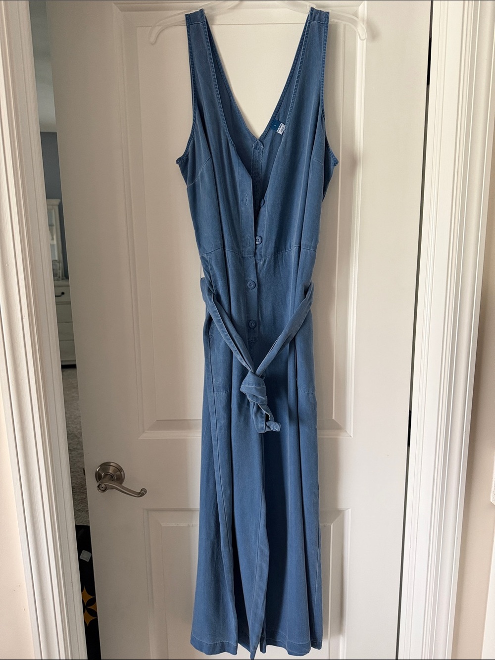 Old Navy Blue Sleeveless Button-Front Jumpsuit with Waist Tie